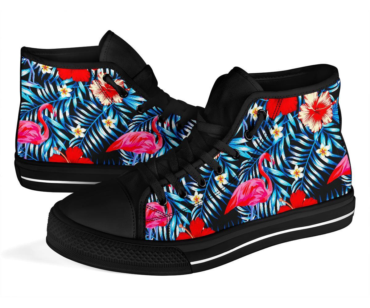 Flamingo Hawaiian Floral Tropical Flower Hibiscus Palm Leaves Pattern Print Men Women's High Top Shoes-grizzshop