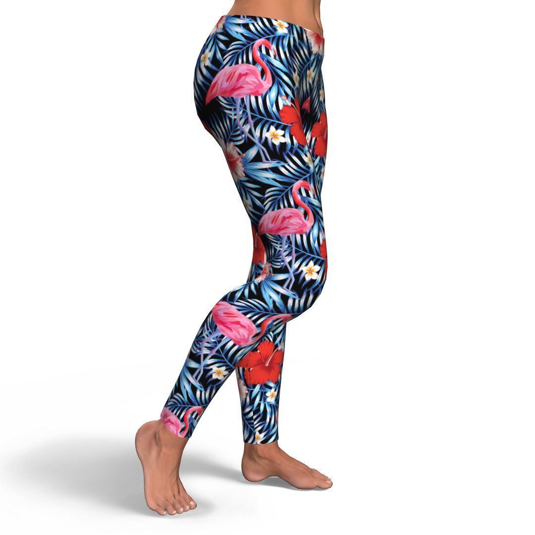 Flamingo Hawaiian Floral Tropical Flower Hibiscus Palm Leaves Pattern Print Pattern Women Leggings-grizzshop