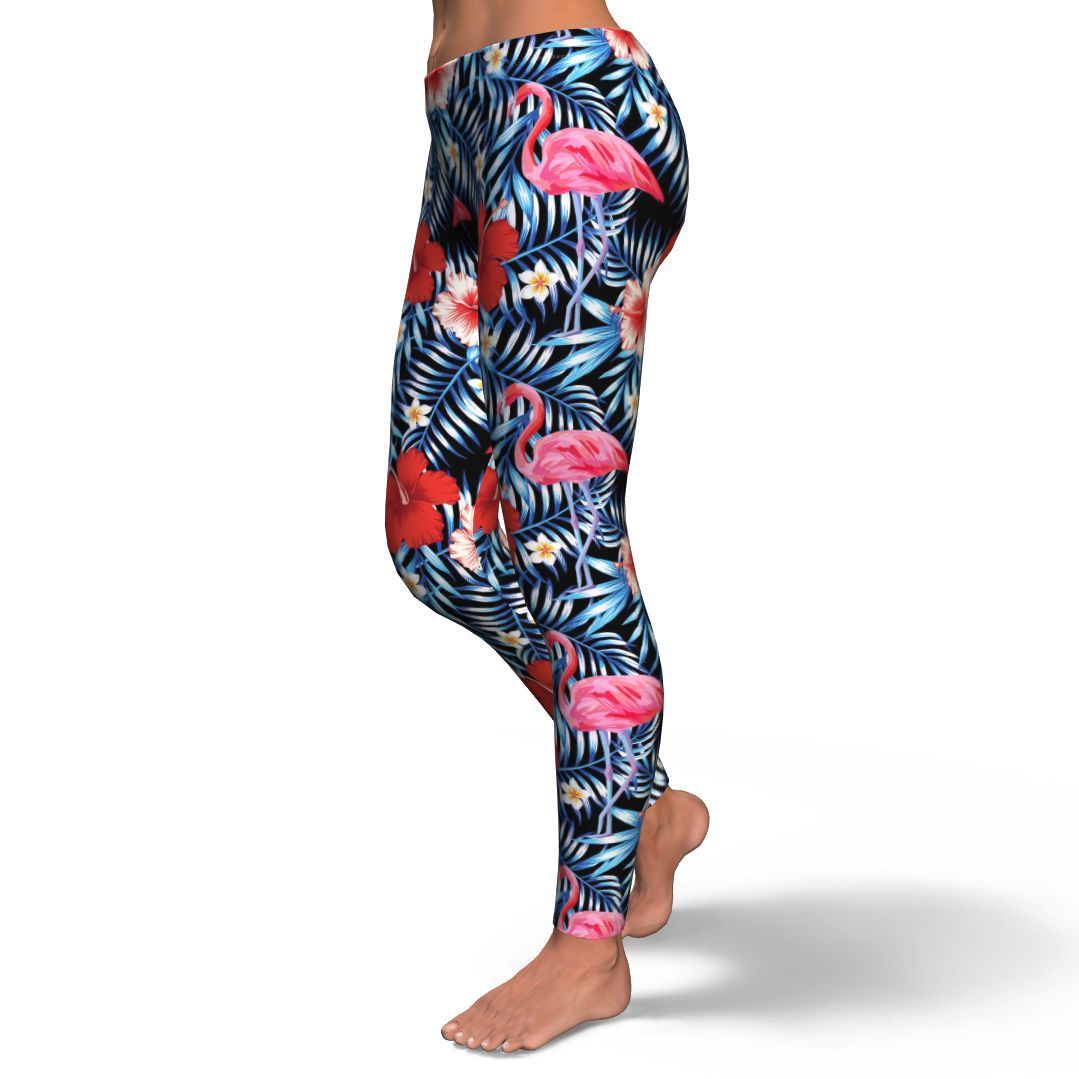 Flamingo Hawaiian Floral Tropical Flower Hibiscus Palm Leaves Pattern Print Pattern Women Leggings-grizzshop