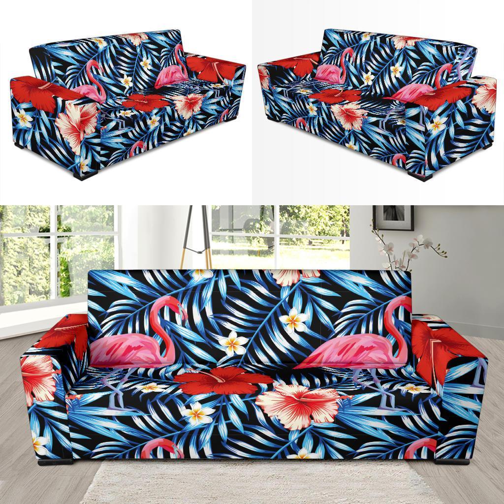 Flamingo Hawaiian Floral Tropical Flower Hibiscus Palm Leaves Pattern Print Sofa Covers-grizzshop