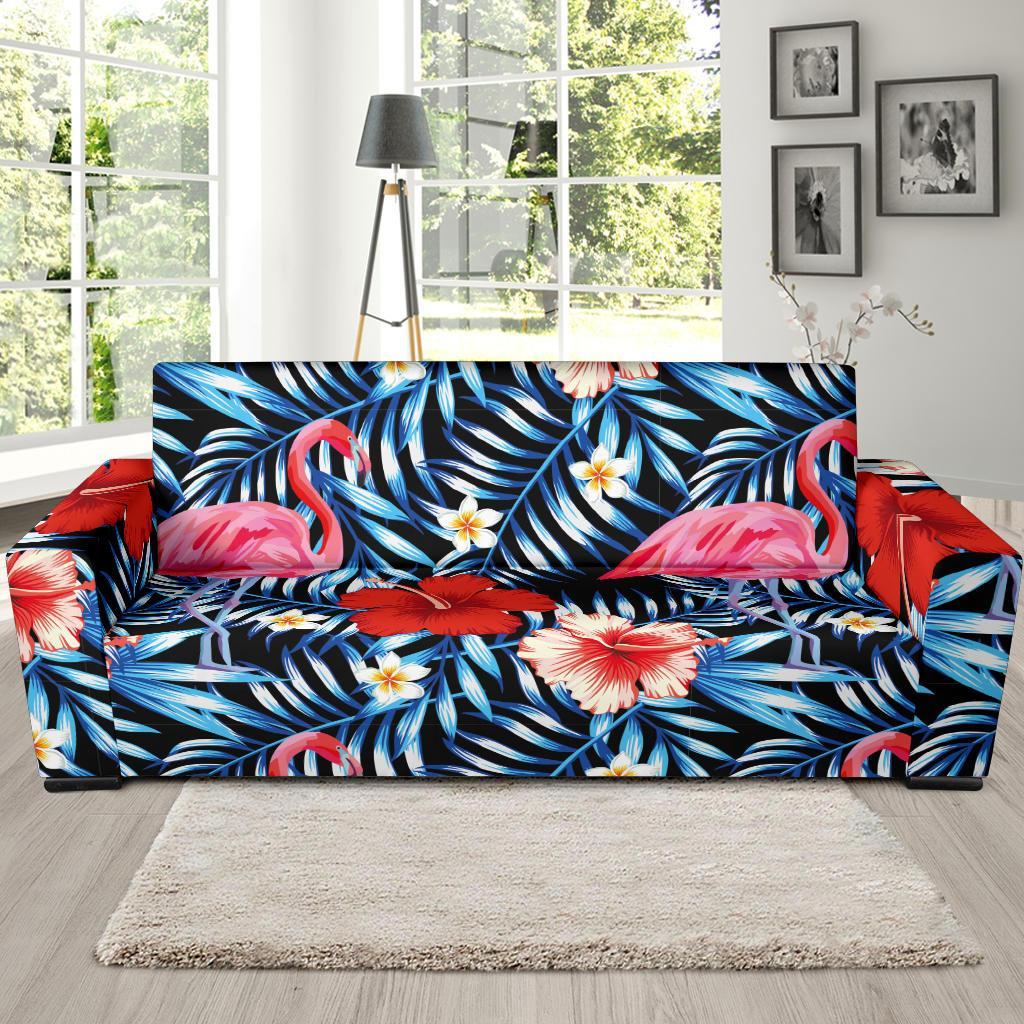 Flamingo Hawaiian Floral Tropical Flower Hibiscus Palm Leaves Pattern Print Sofa Covers-grizzshop