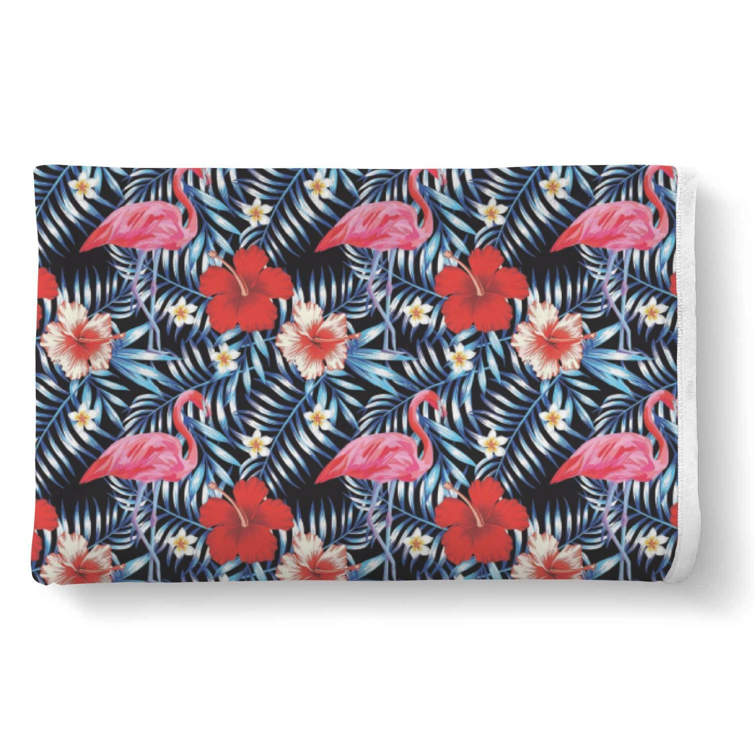 Flamingo Hawaiian Floral Tropical Flower Hibiscus Palm Leaves Pattern Print Throw Blanket-grizzshop
