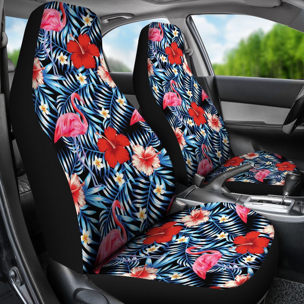 Flamingo Hawaiian Floral Tropical Flower Hibiscus Palm Leaves Pattern Print Universal Fit Car Seat Cover-grizzshop
