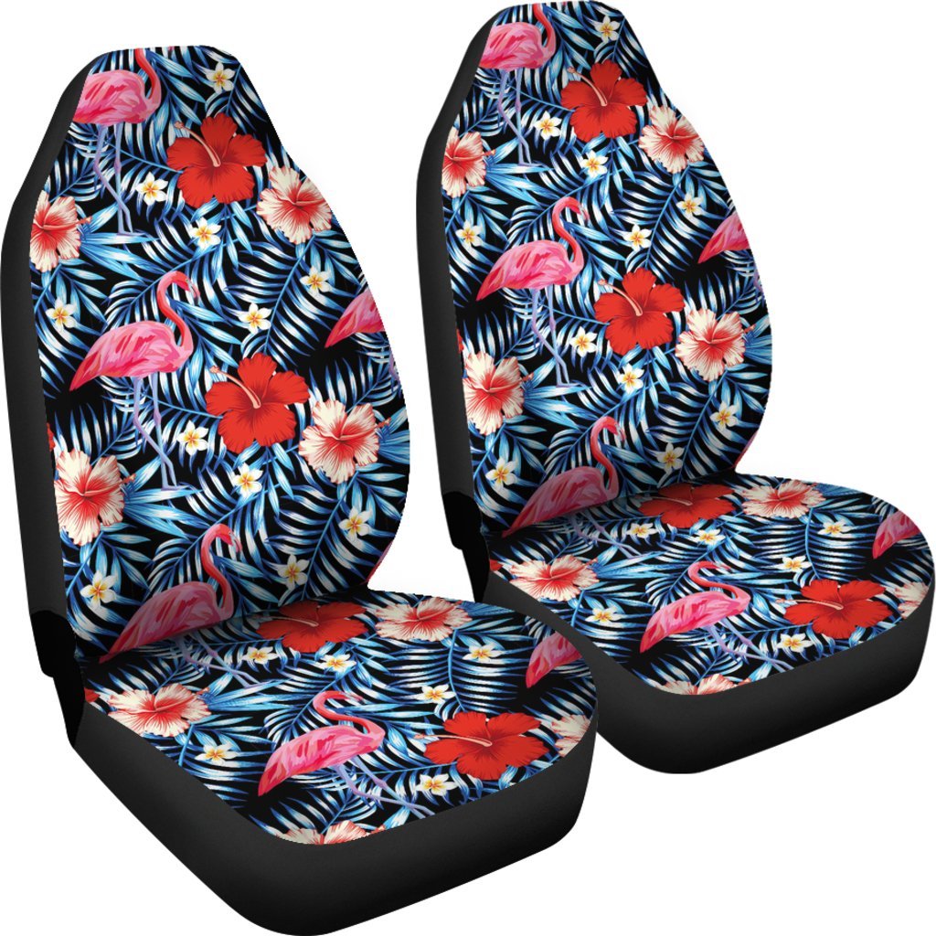 Flamingo Hawaiian Floral Tropical Flower Hibiscus Palm Leaves Pattern Print Universal Fit Car Seat Cover-grizzshop