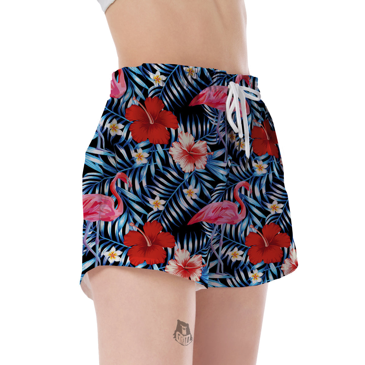 Flamingo Hawaiian Floral Tropical Flower Hibiscus Palm Leaves Pattern Print Women's Shorts-grizzshop