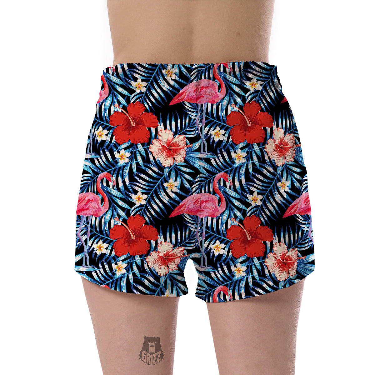 Flamingo Hawaiian Floral Tropical Flower Hibiscus Palm Leaves Pattern Print Women's Shorts-grizzshop