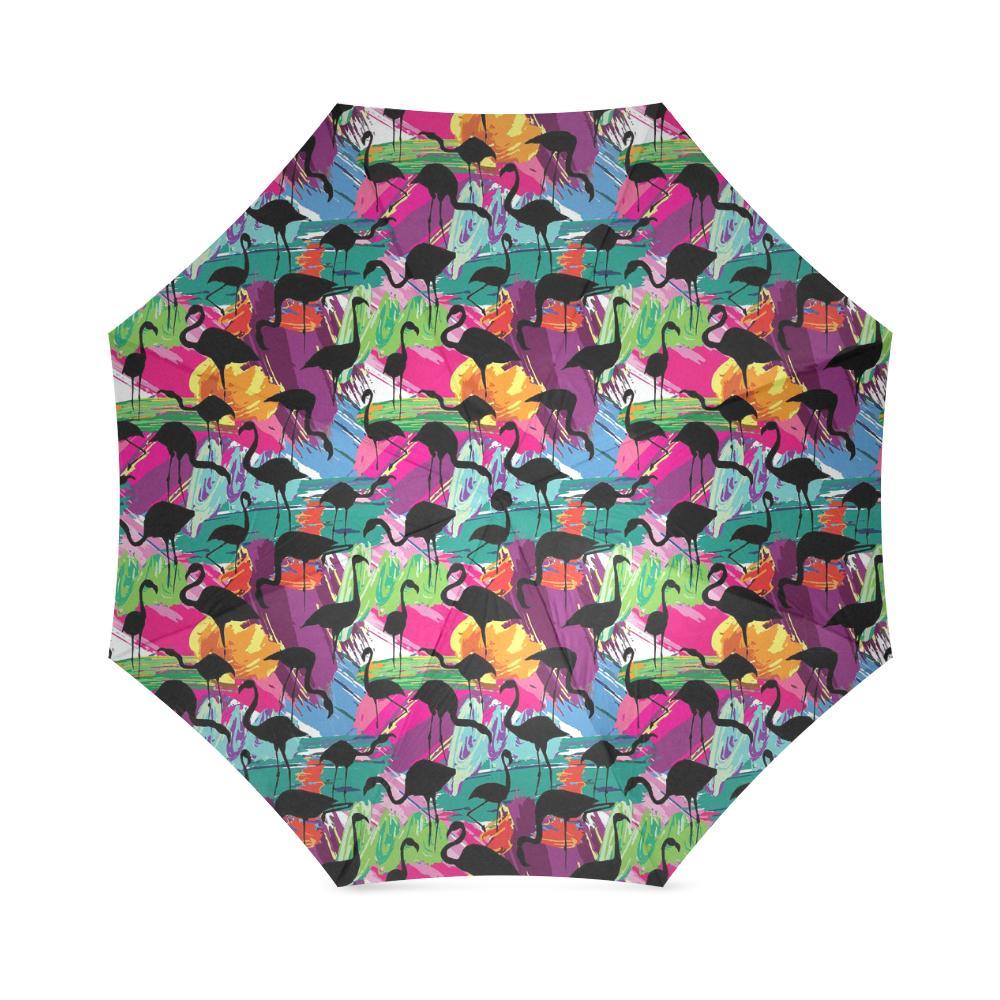 Flamingo Hawaiian Tropical Colorful Pattern Print Foldable Umbrella-grizzshop