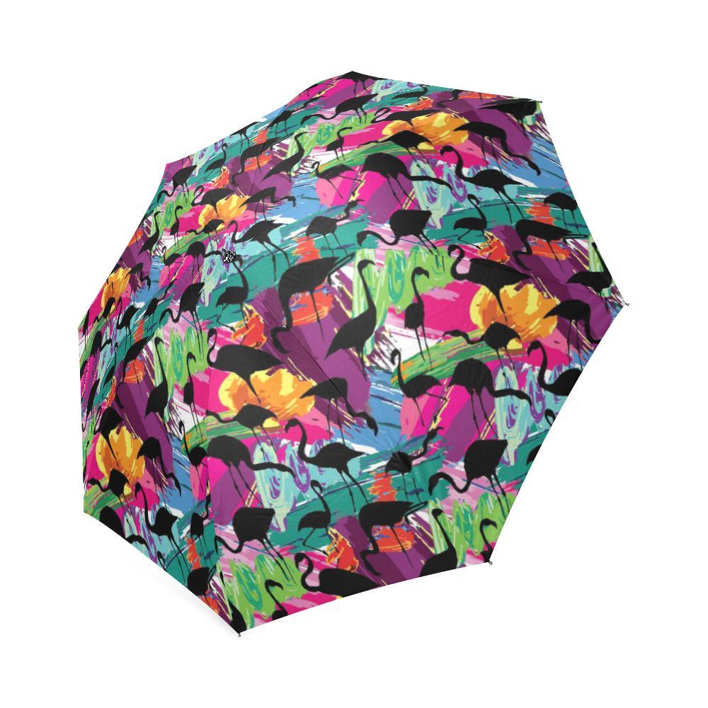 Flamingo Hawaiian Tropical Colorful Pattern Print Foldable Umbrella-grizzshop