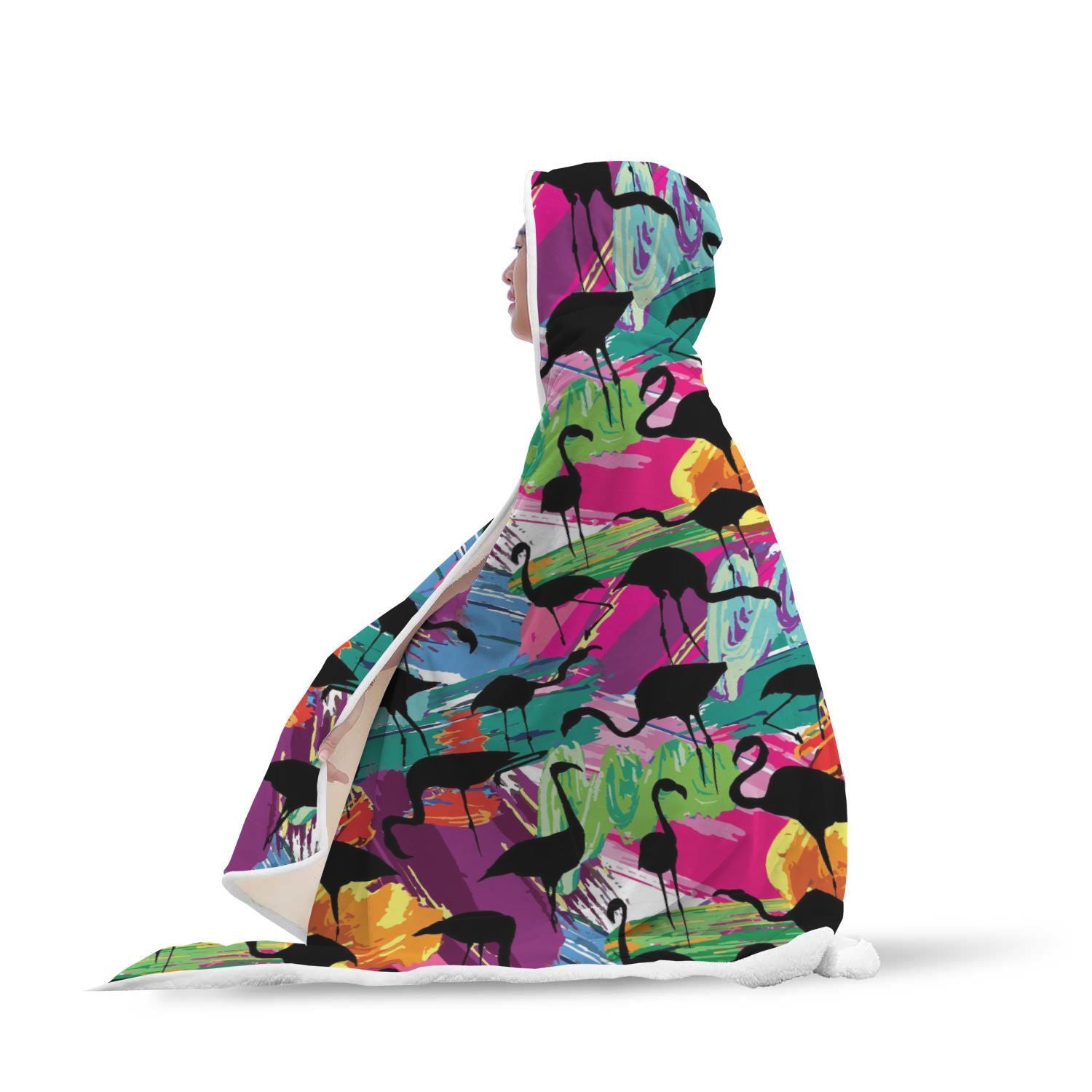 Flamingo Hawaiian Tropical Colorful Pattern Print Hooded Blanket-grizzshop