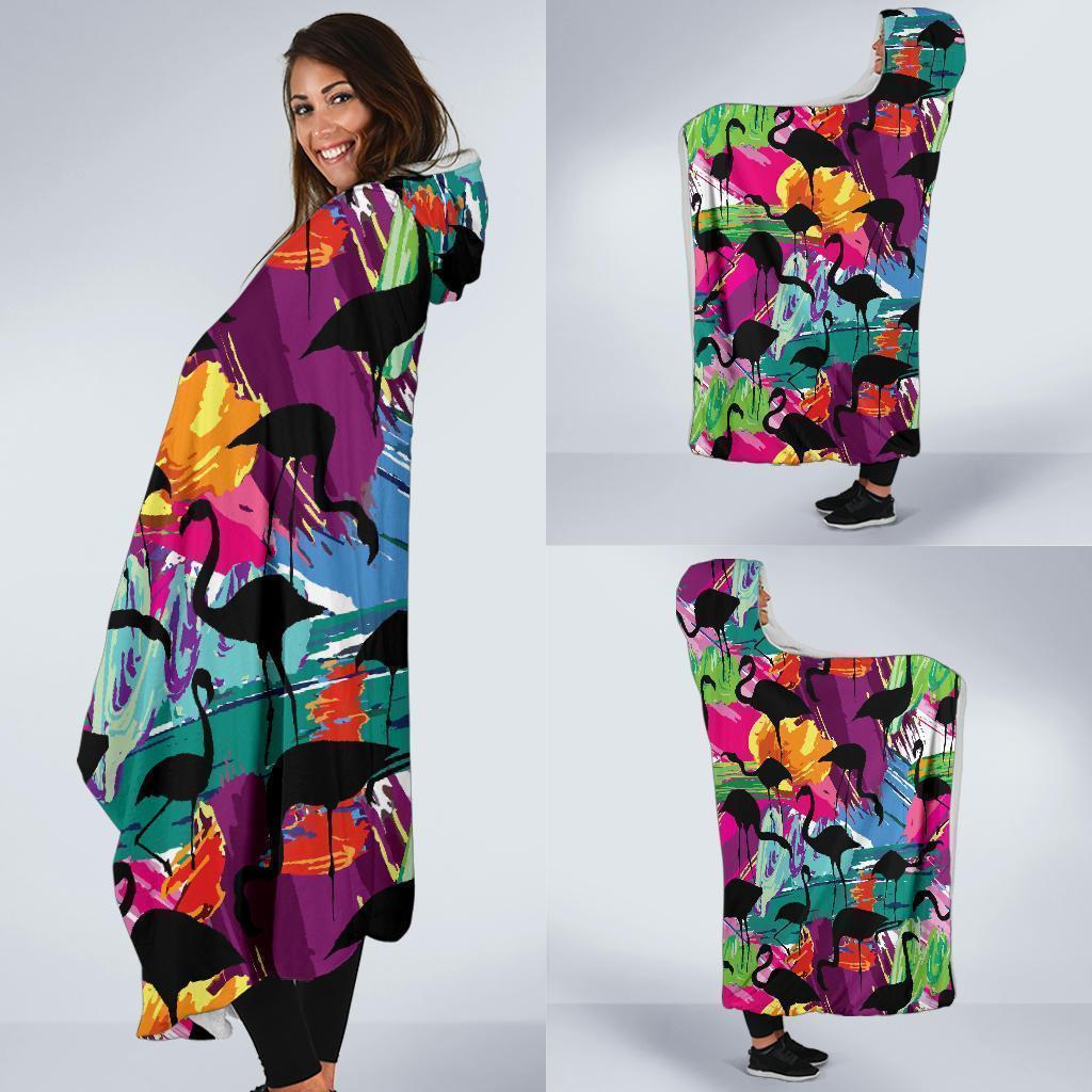 Flamingo Hawaiian Tropical Colorful Pattern Print Hooded Blanket-grizzshop