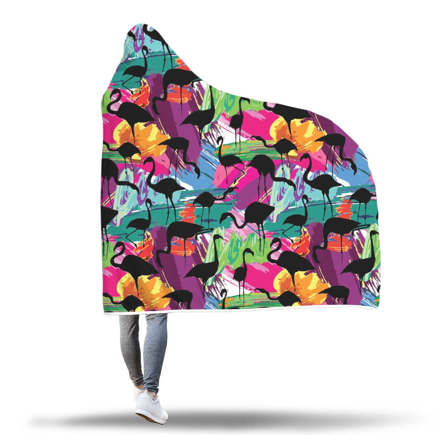 Flamingo Hawaiian Tropical Colorful Pattern Print Hooded Blanket-grizzshop