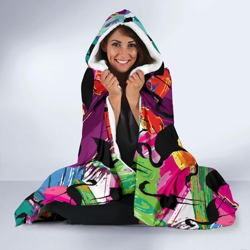 Flamingo Hawaiian Tropical Colorful Pattern Print Hooded Blanket-grizzshop
