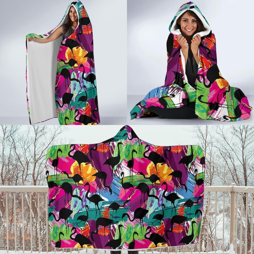 Flamingo Hawaiian Tropical Colorful Pattern Print Hooded Blanket-grizzshop