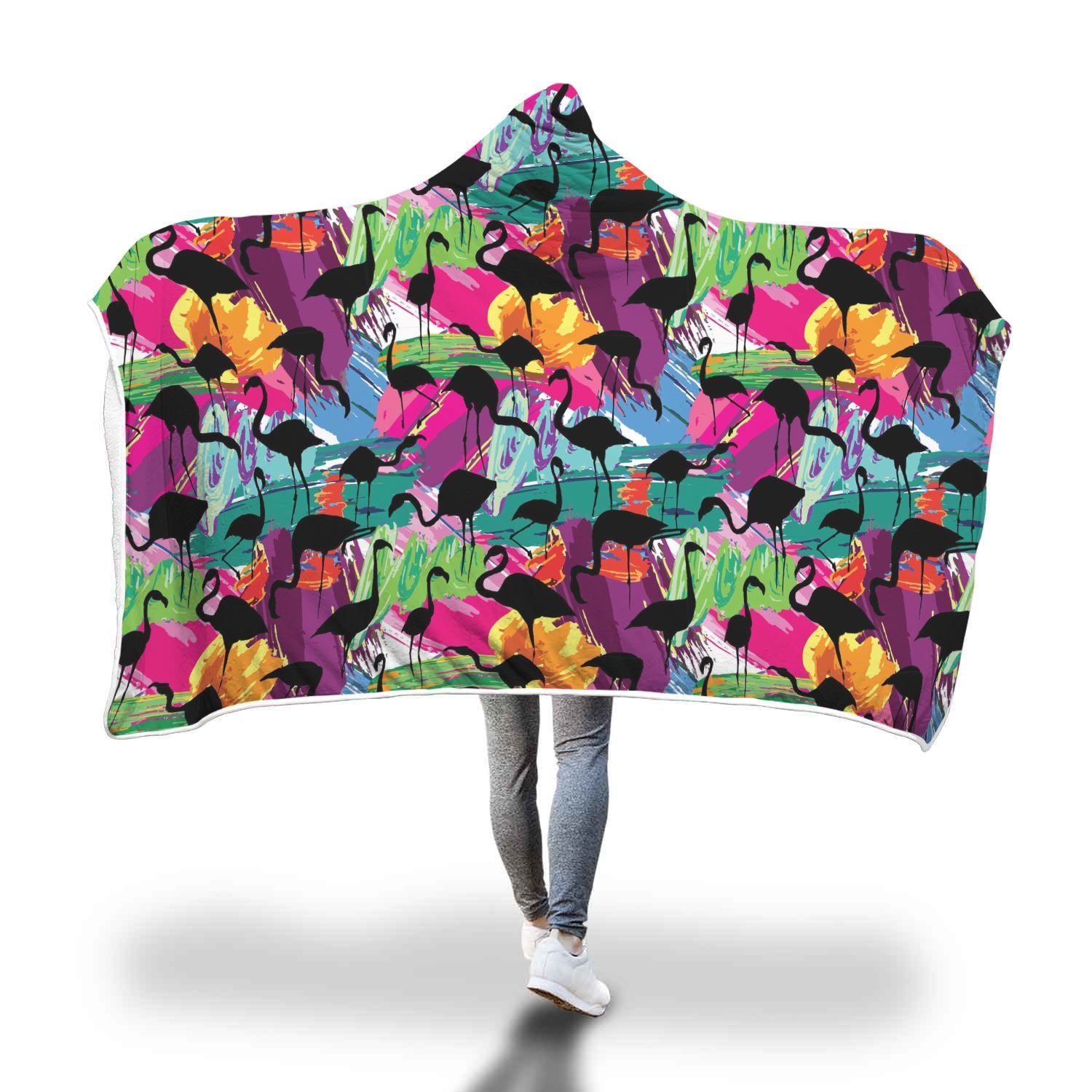 Flamingo Hawaiian Tropical Colorful Pattern Print Hooded Blanket-grizzshop