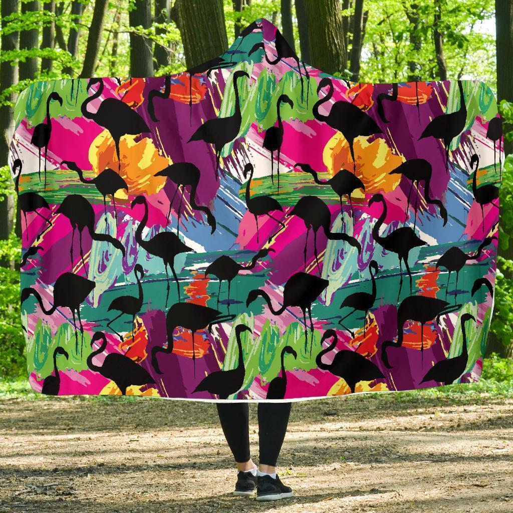 Flamingo Hawaiian Tropical Colorful Pattern Print Hooded Blanket-grizzshop