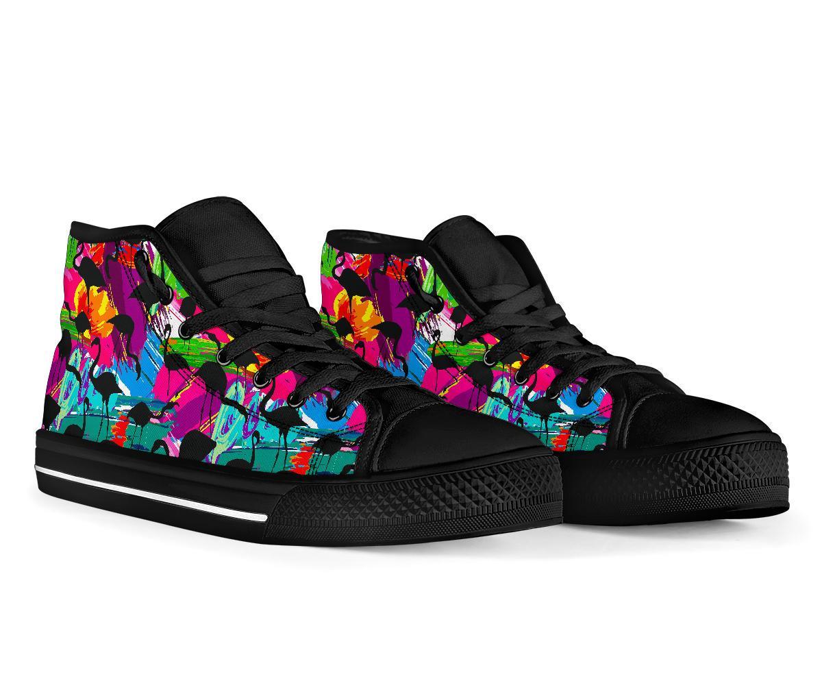 Flamingo Hawaiian Tropical Colorful Pattern Print Men Women's High Top Shoes-grizzshop