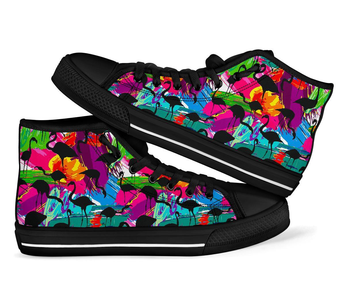 Flamingo Hawaiian Tropical Colorful Pattern Print Men Women's High Top Shoes-grizzshop