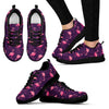 Flamingo Hawaiian Tropical Stripe Pattern Print Black Sneaker Shoes For Men Women-grizzshop