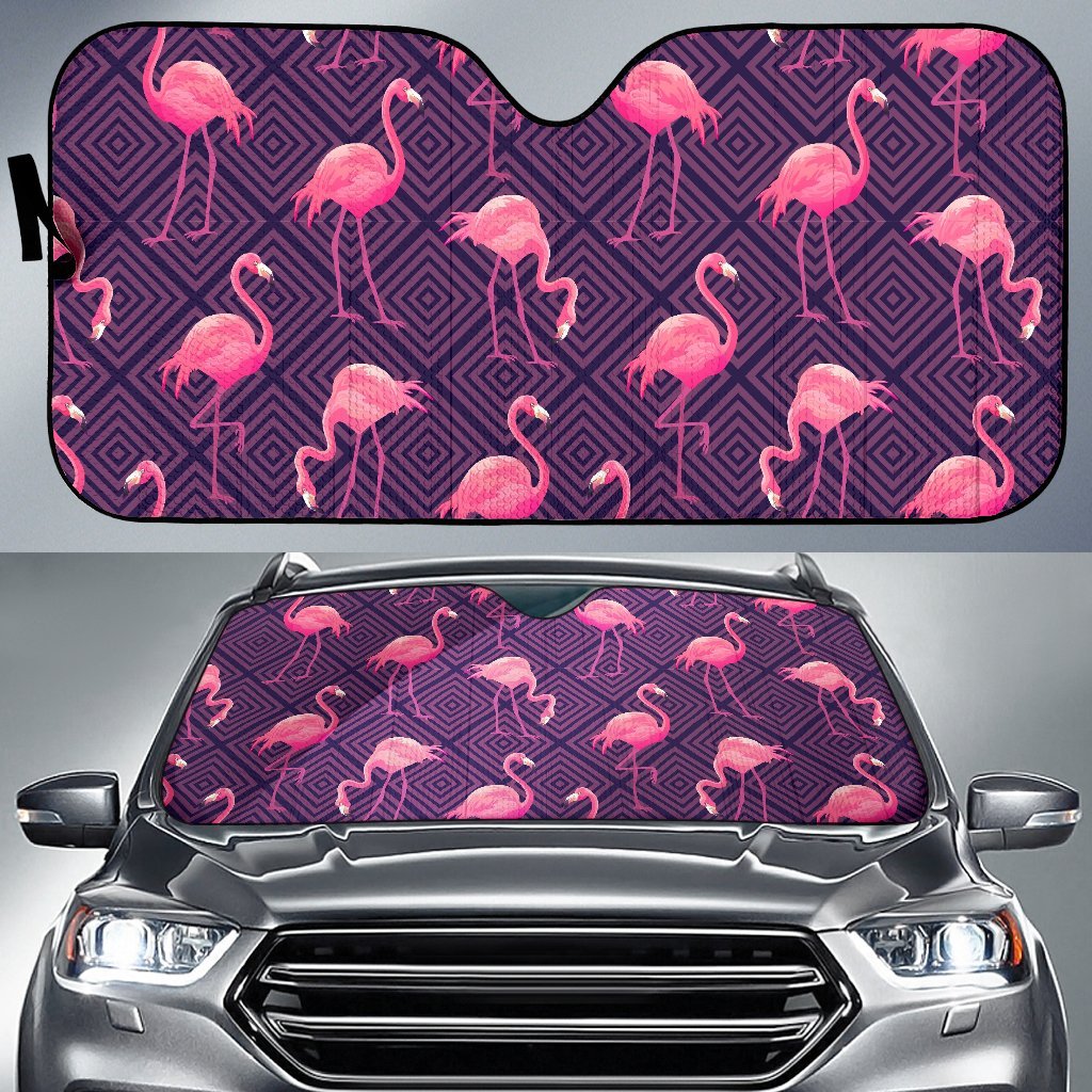 Flamingo Hawaiian Tropical Stripe Pattern Print Car Sun Shade-grizzshop