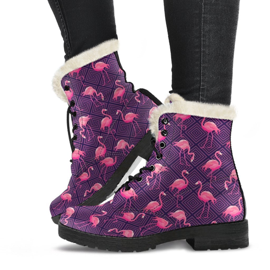 Flamingo Hawaiian Tropical Stripe Pattern Print Comfy Winter Boots-grizzshop