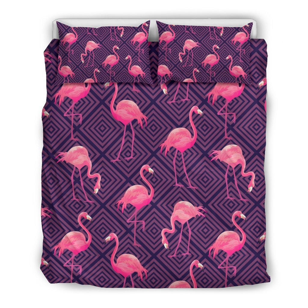 Flamingo Hawaiian Tropical Stripe Pattern Print Duvet Cover Bedding Set-grizzshop