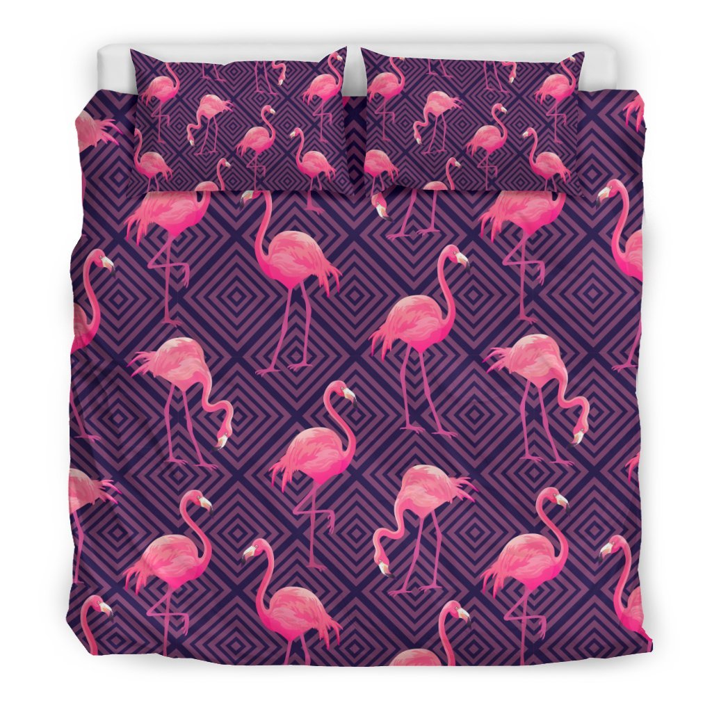 Flamingo Hawaiian Tropical Stripe Pattern Print Duvet Cover Bedding Set-grizzshop