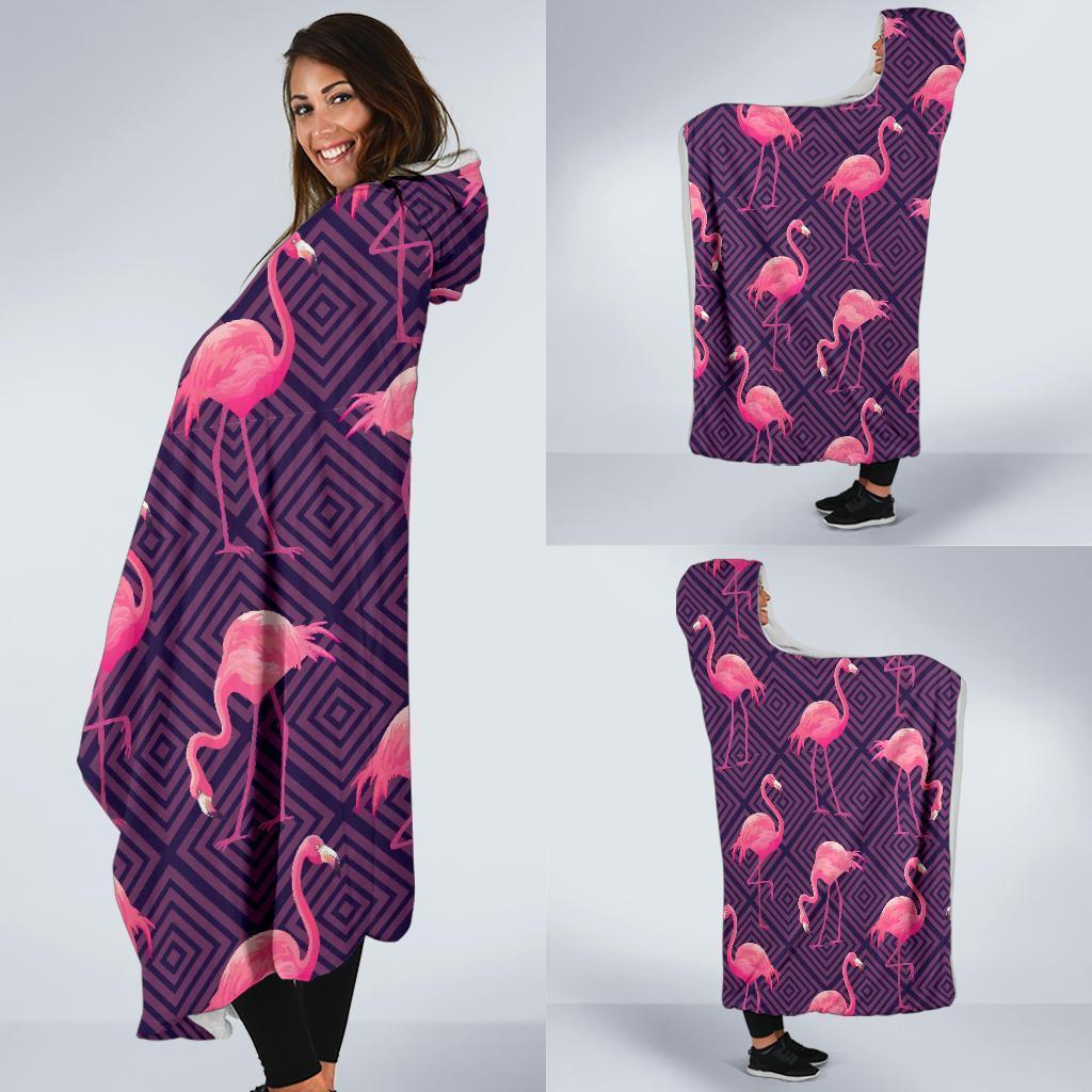 Flamingo Hawaiian Tropical Stripe Pattern Print Hooded Blanket-grizzshop