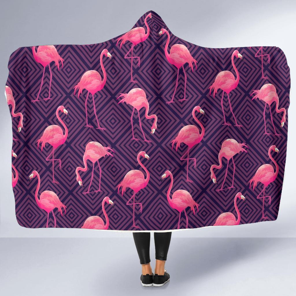 Flamingo Hawaiian Tropical Stripe Pattern Print Hooded Blanket-grizzshop