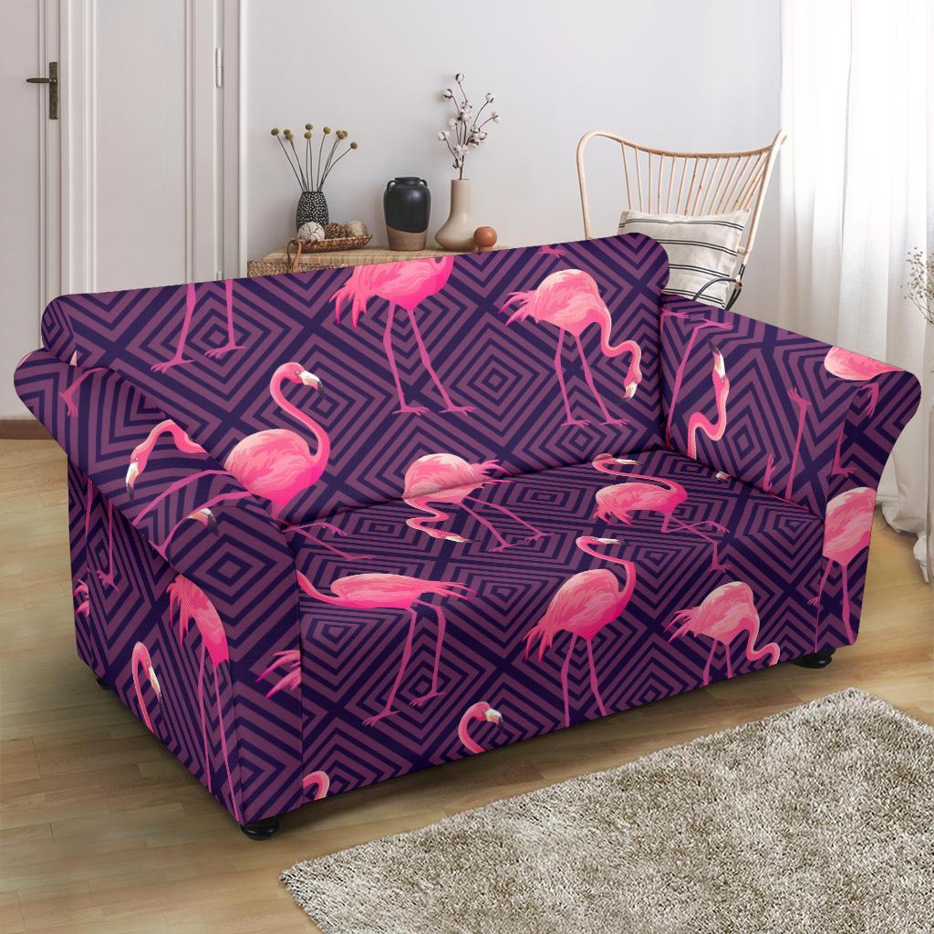 Flamingo Hawaiian Tropical Stripe Pattern Print Loveseat Cover-grizzshop