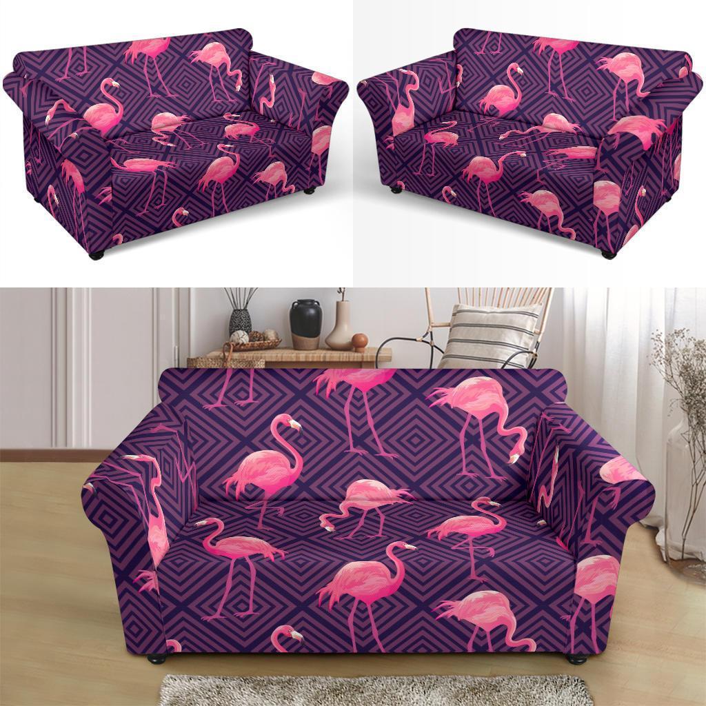 Flamingo Hawaiian Tropical Stripe Pattern Print Loveseat Cover-grizzshop