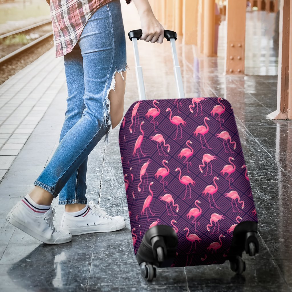 Flamingo Hawaiian Tropical Stripe Pattern Print Luggage Cover Protector-grizzshop