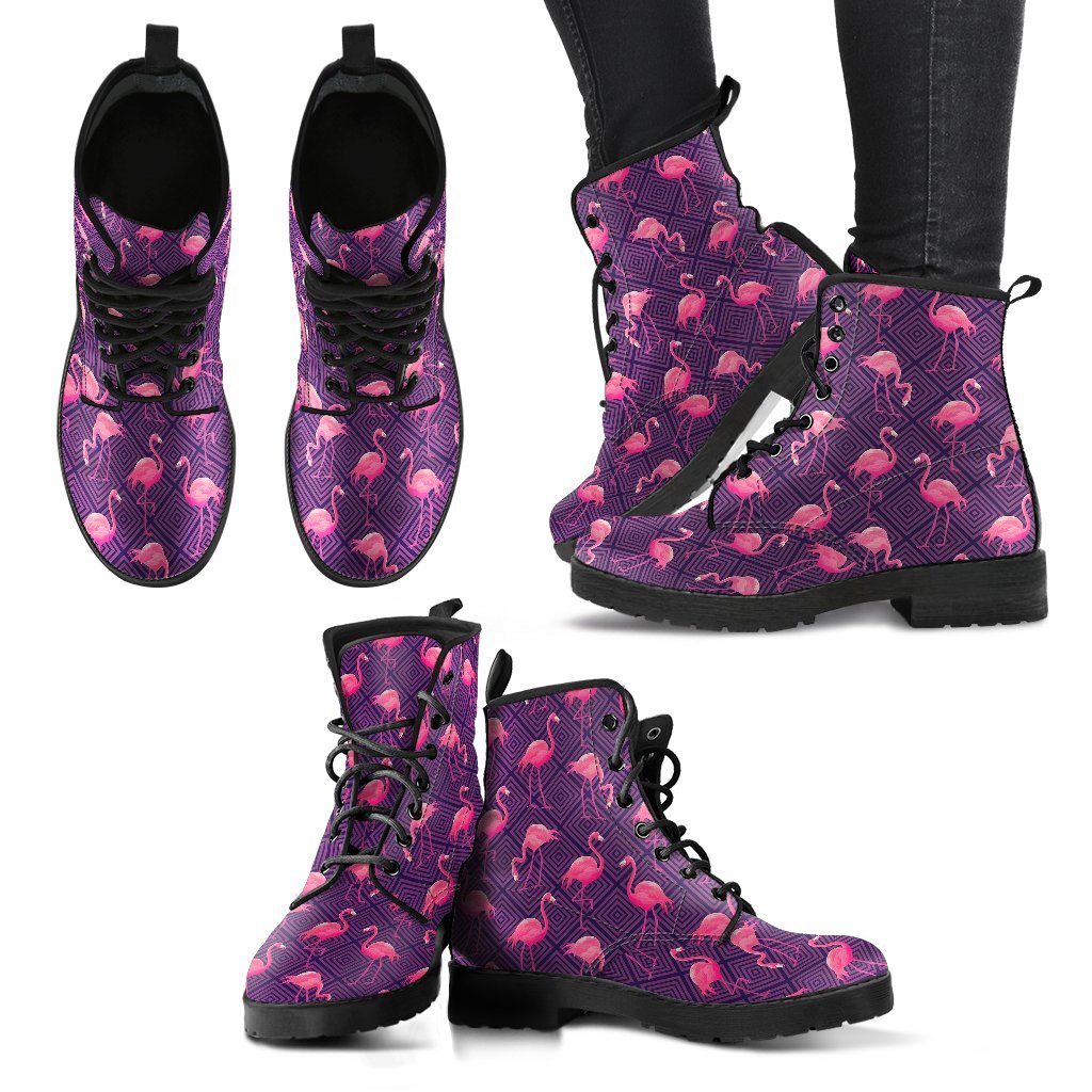 Flamingo Hawaiian Tropical Stripe Pattern Print Men Women Leather Boots-grizzshop