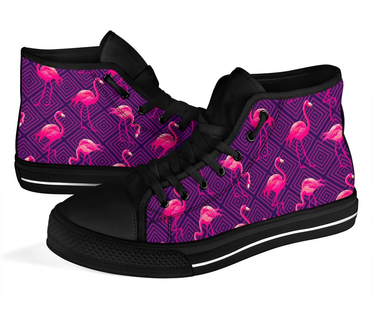 Flamingo Hawaiian Tropical Stripe Pattern Print Men Women's High Top Shoes-grizzshop