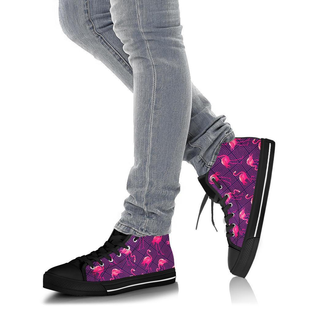 Flamingo Hawaiian Tropical Stripe Pattern Print Men Women's High Top Shoes-grizzshop