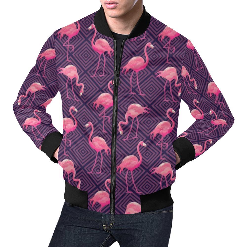 Flamingo Hawaiian Tropical Stripe Pattern Print Men's Bomber Jacket-grizzshop