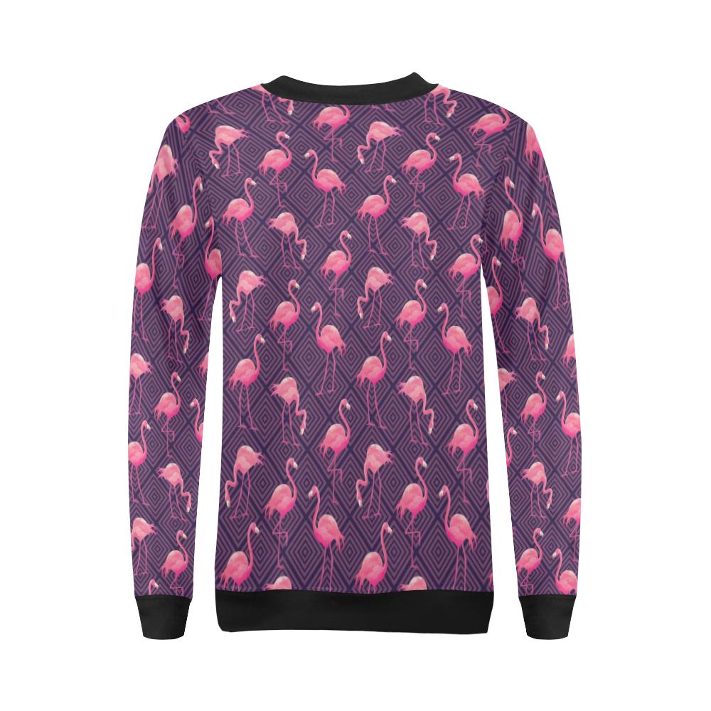 Flamingo Hawaiian Tropical Stripe Pattern Print Women Crewneck Sweatshirt-grizzshop