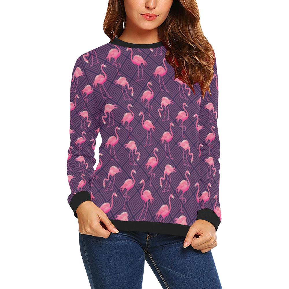 Flamingo Hawaiian Tropical Stripe Pattern Print Women Crewneck Sweatshirt-grizzshop