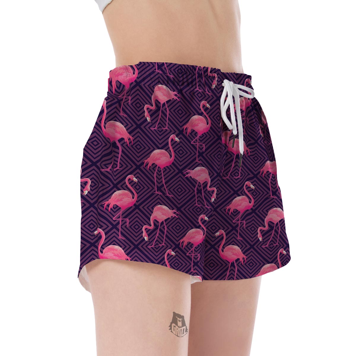 Flamingo Hawaiian Tropical Stripe Pattern Print Women's Shorts-grizzshop