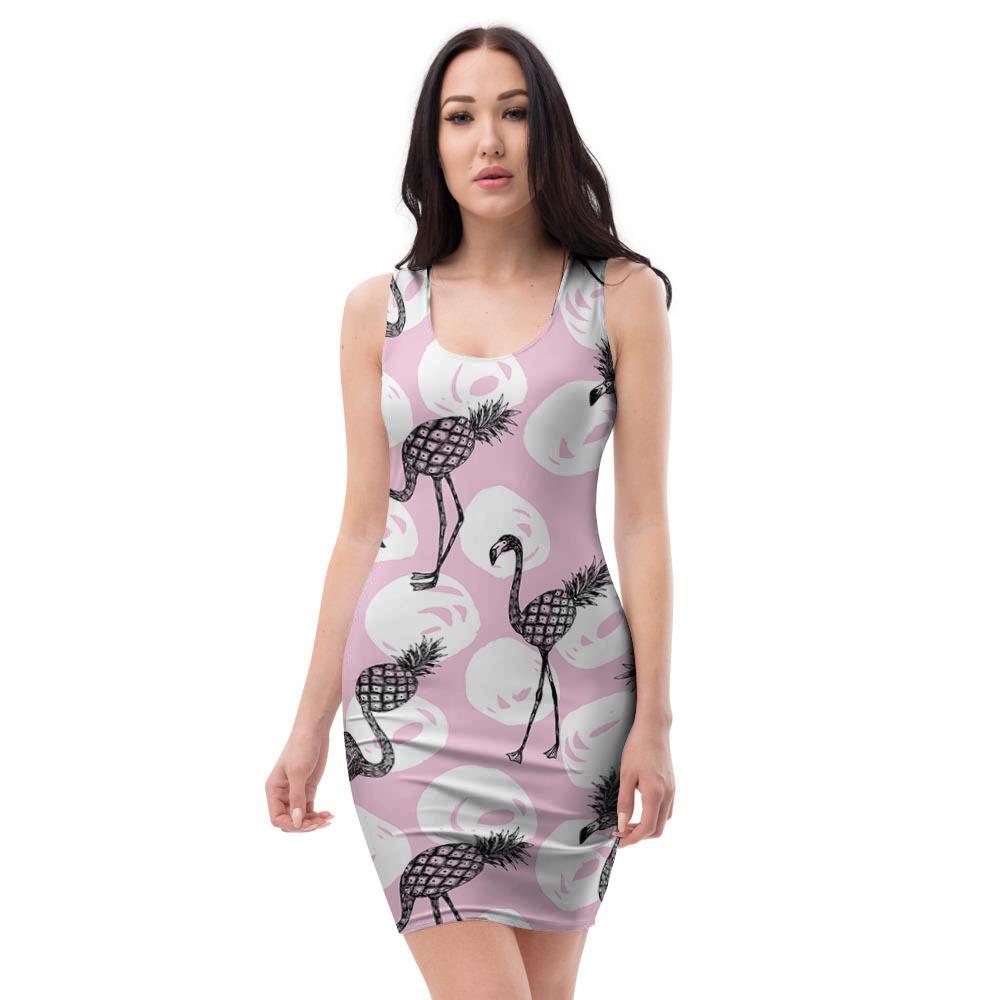 Flamingo Pineapple Print Bodycon Dress-grizzshop