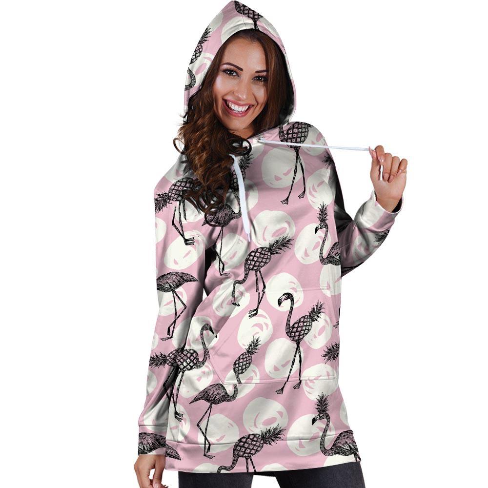 Flamingo Pineapple Print Hoodie Dress-grizzshop