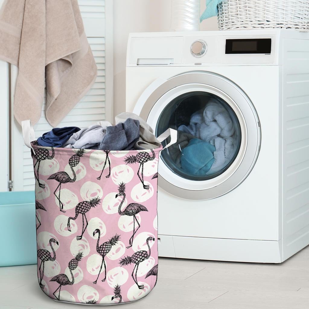 Flamingo Pineapple Print Laundry Basket-grizzshop