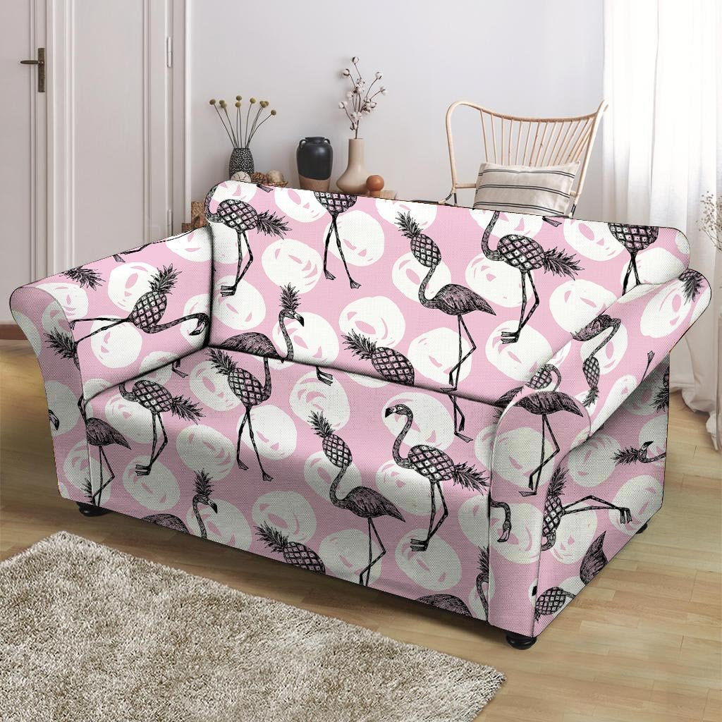 Flamingo Pineapple Print Loveseat Cover-grizzshop