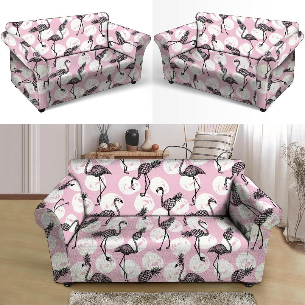 Flamingo Pineapple Print Loveseat Cover-grizzshop