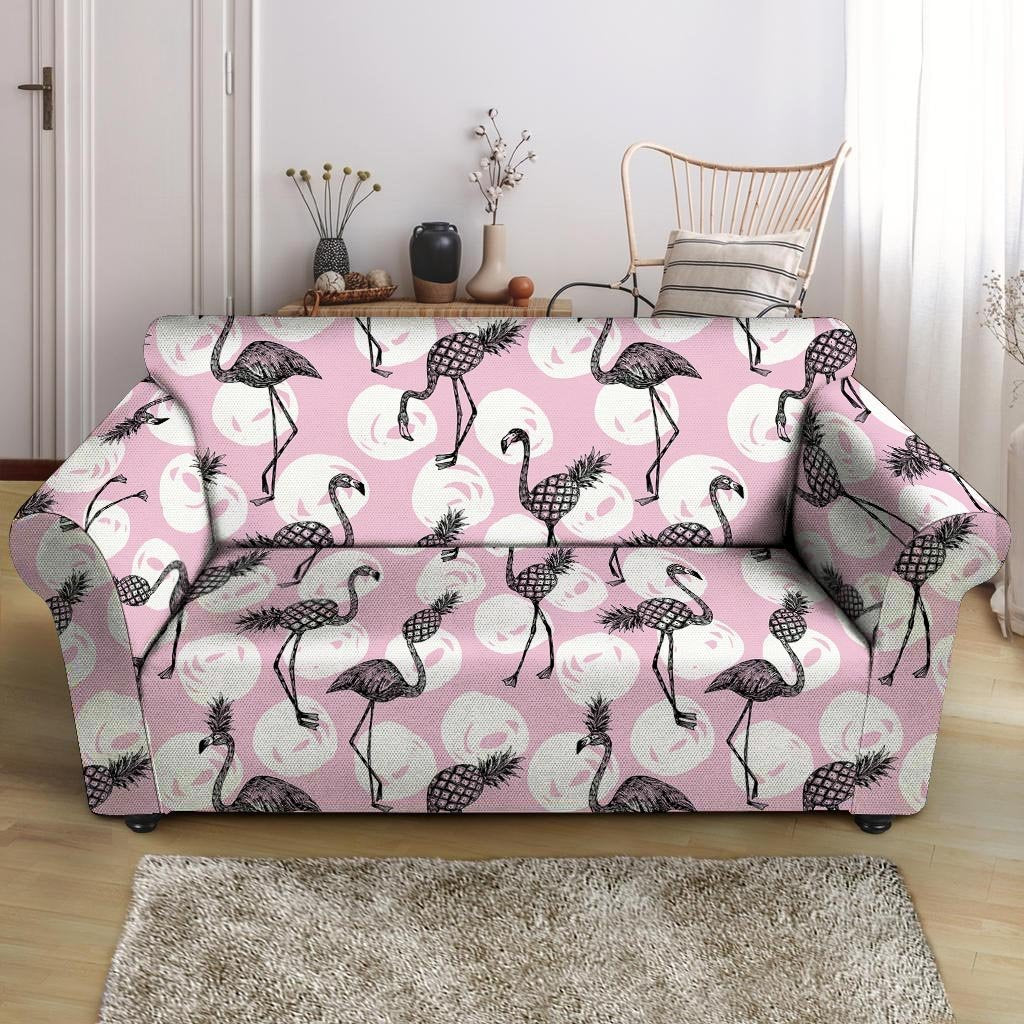 Flamingo Pineapple Print Loveseat Cover-grizzshop