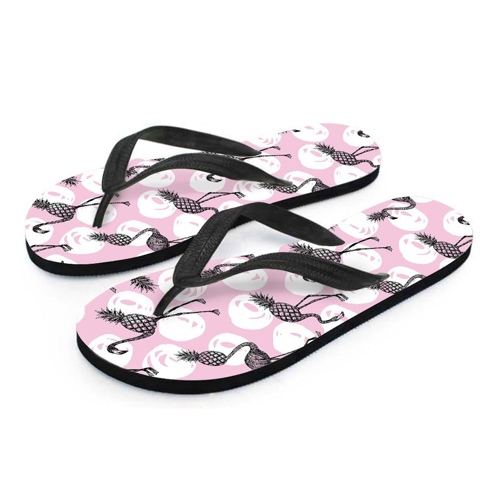 Flamingo Pineapple Print Men's Flip Flops-grizzshop