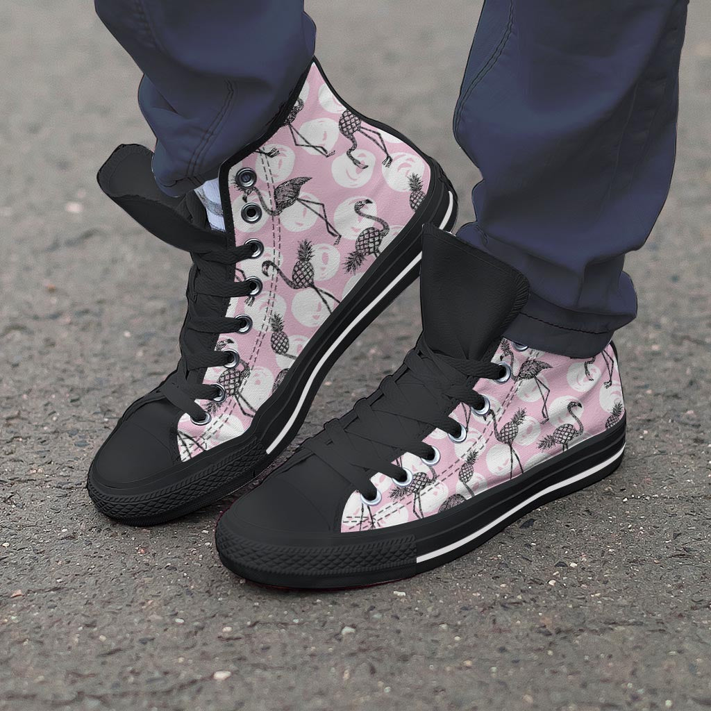 Flamingo Pineapple Print Men's High Top Shoes-grizzshop