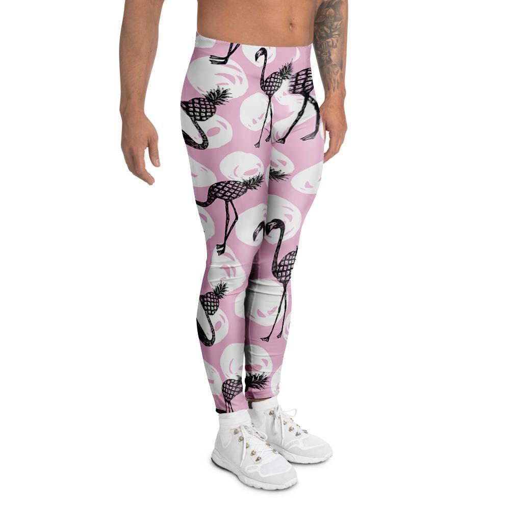 Flamingo Pineapple Print Men's Leggings-grizzshop