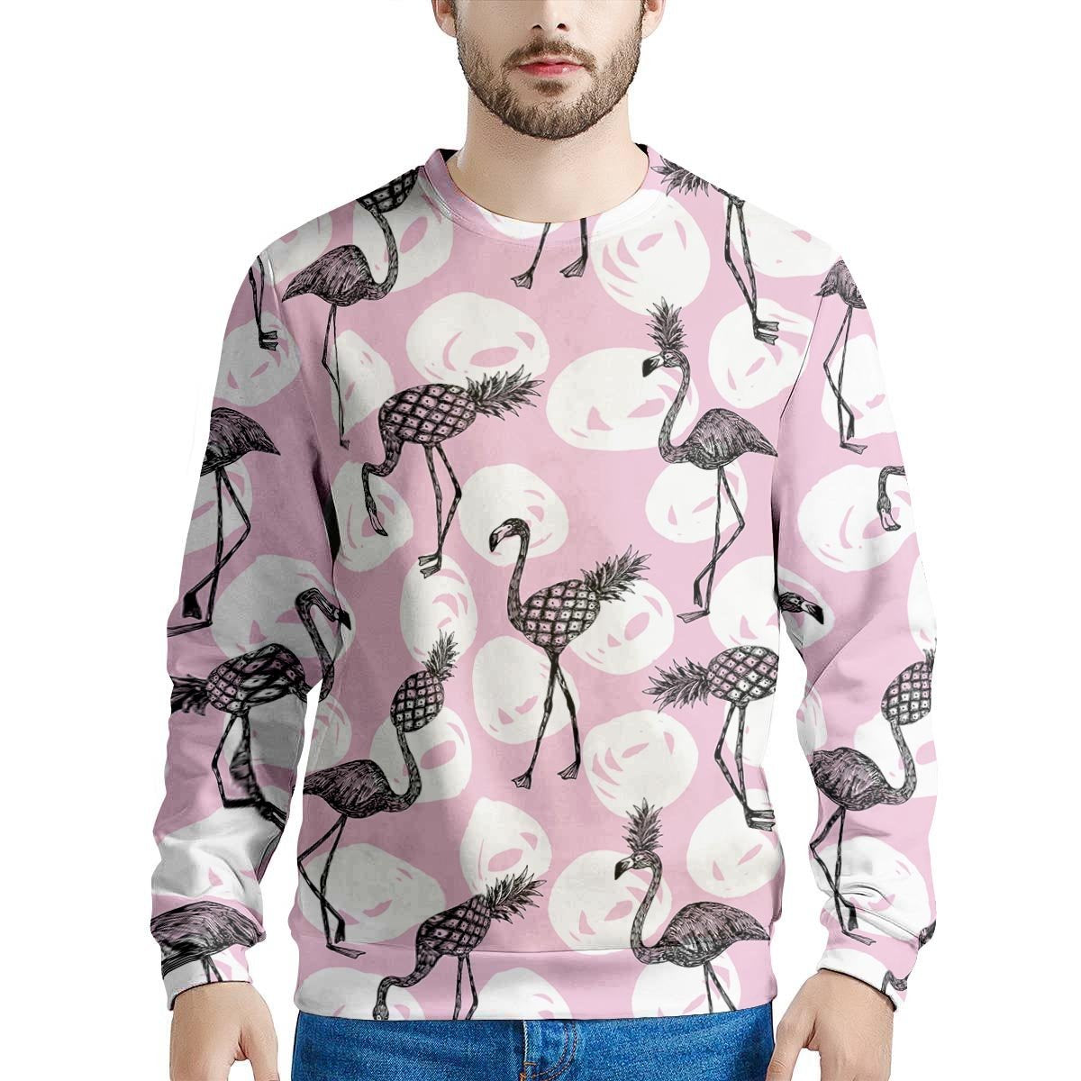 Flamingo Pineapple Print Men's Sweatshirt-grizzshop