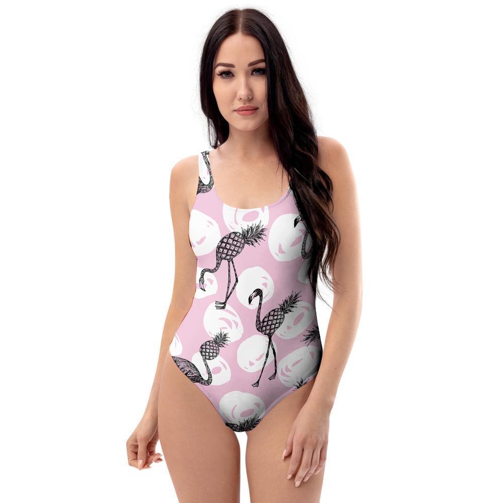 Flamingo Pineapple Print One Piece Swimsuite-grizzshop