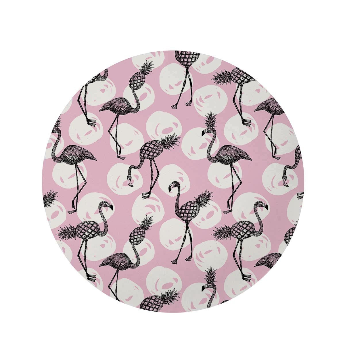 Flamingo Pineapple Print Round Rug-grizzshop